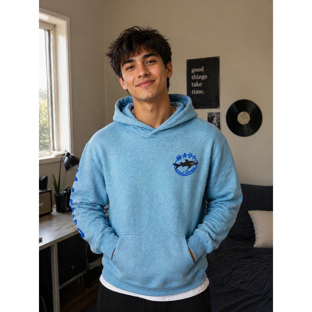 Maui and Sons Hoodie Mens‎ Medium Blue Pullover Sweatshirt Surf Casual